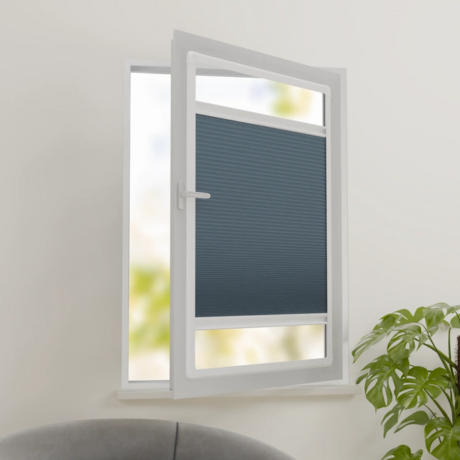 Cortinas Plisadas Sin Taladrar - Oscuridad Total Opacas - Adhesivo magnético - Azul