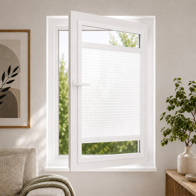 Cortinas Plisadas Sin Taladrar - Translúcido - Adhesivo magnético - Blanco