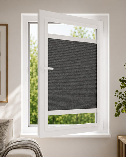 Cortinas Plisadas Sin Taladrar - Oscuridad Total Opacas - Adhesivo magnético - Antracite