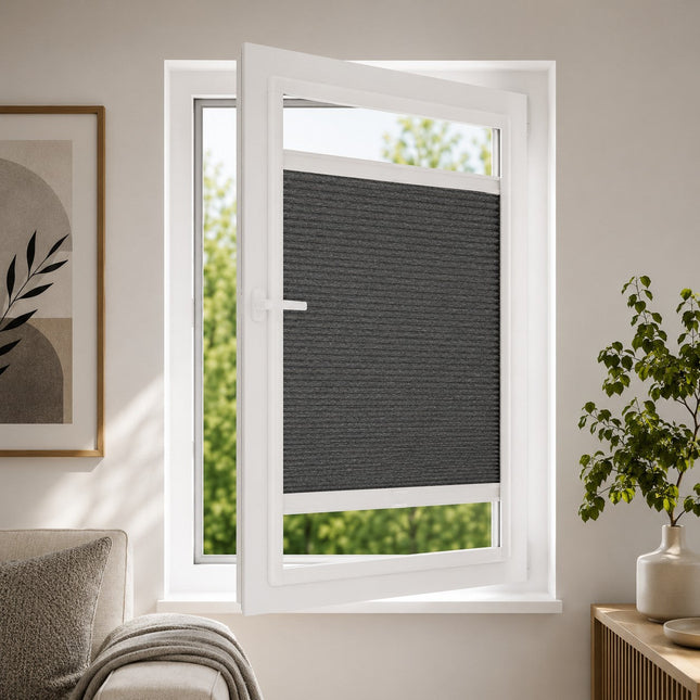 Cortinas Plisadas Sin Taladrar - Oscuridad Total Opacas - Adhesivo magnético - Antracite