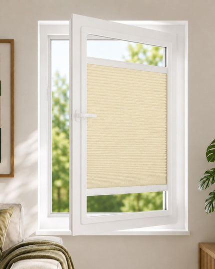 Cortinas Plisadas Sin Taladrar - Oscuridad Total Opacas - Adhesivo magnético - Beige