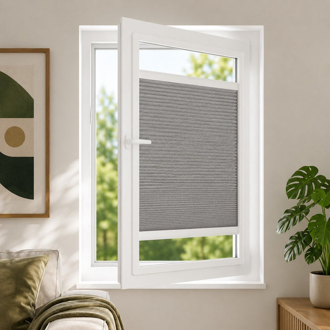 Cortinas Plisadas Sin Taladrar - Oscuridad Total Opacas - Adhesivo magnético - Gris
