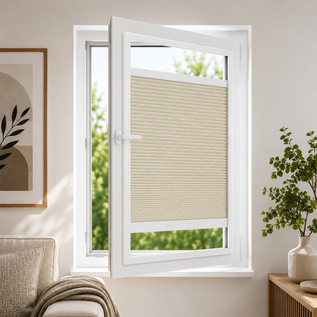 Cortinas Plisadas Sin Taladrar - Oscuridad Total Opacas - Adhesivo magnético - Marrón claro